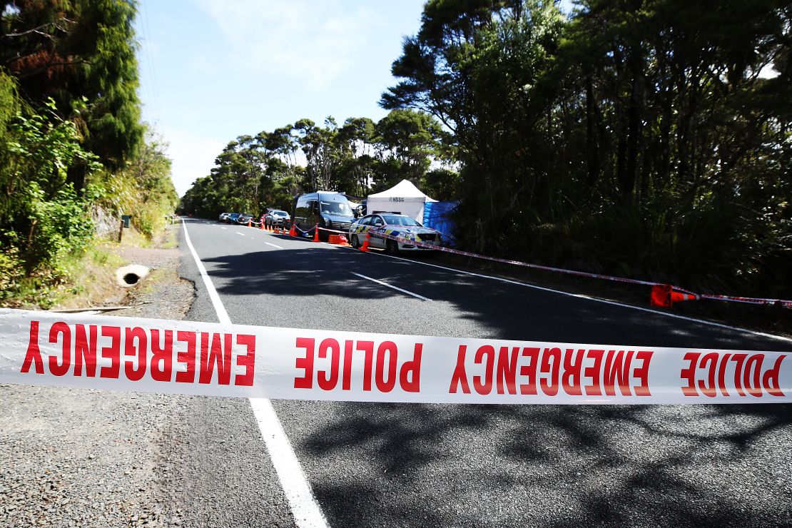 Police at the scene where a body was found.