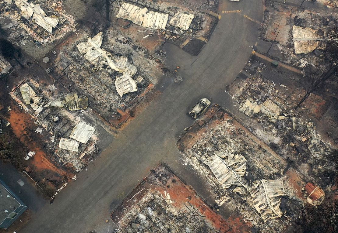 An aerial view shows some of the 14,000 homes wiped out by the fire.