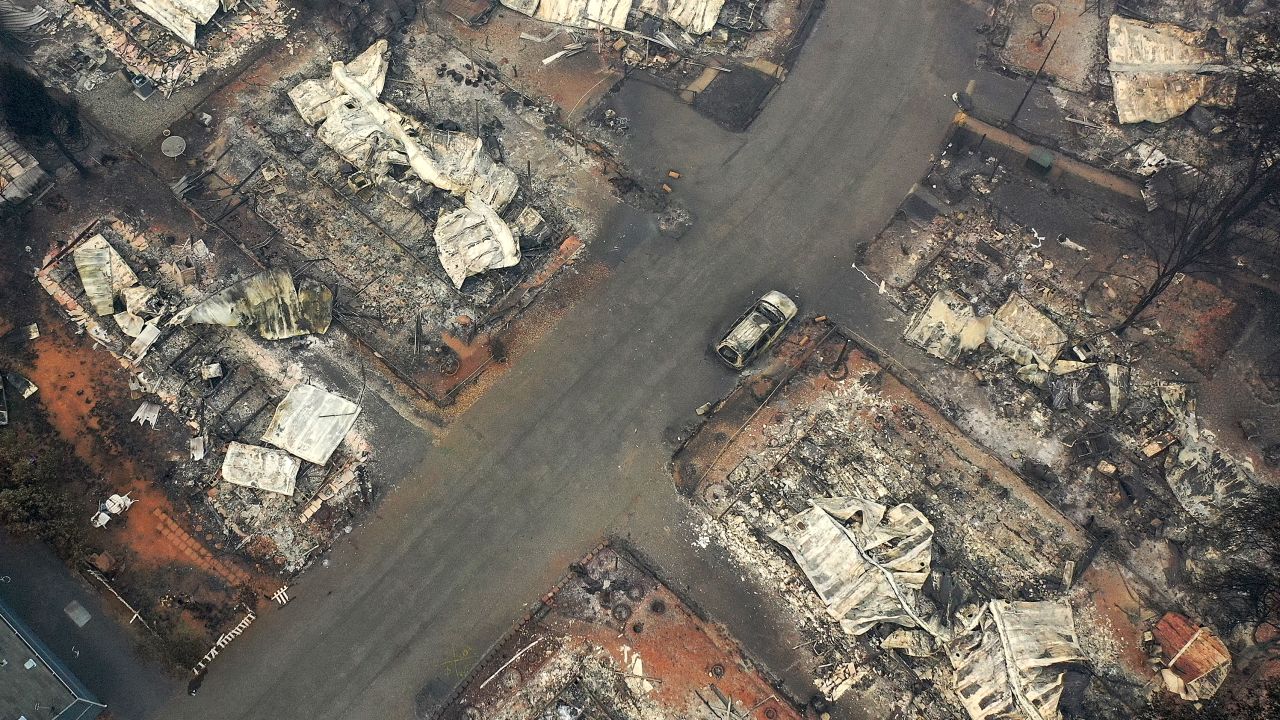An aerial view shows some of the 14,000 homes wiped out by the fire.