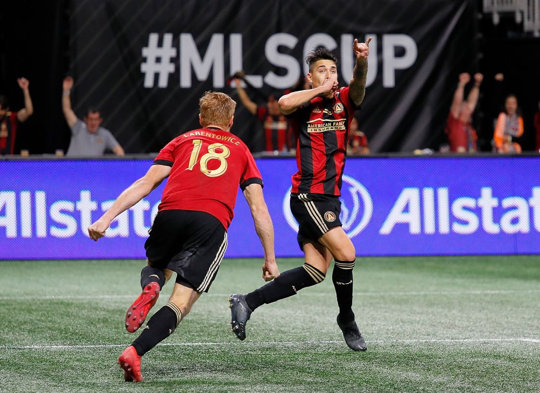 United's Franco Escobar celebrates after scoring the team's second goal.