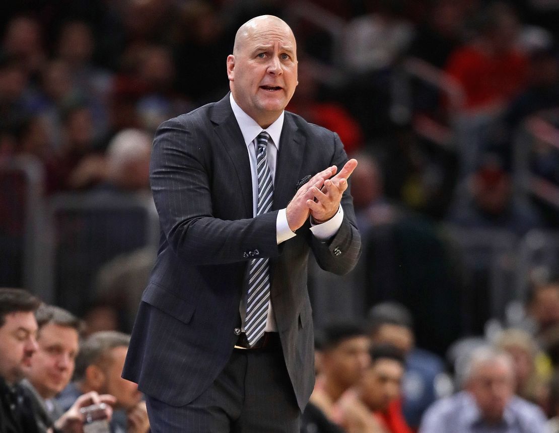 Bulls' head coach Jim Boylen encourages his team against the Boston Celtics at Chicago's United Center.