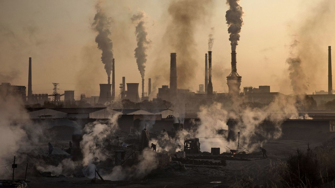 Smoke billows from a large steel plant in Inner Mongolia.