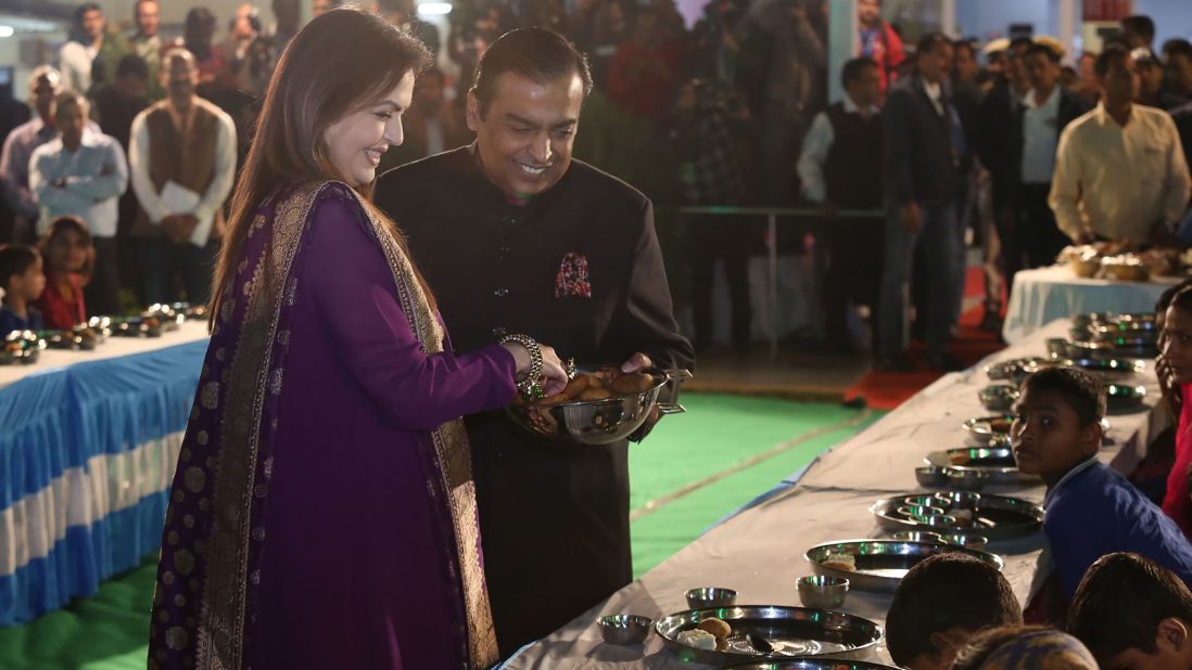 Mukesh Ambani and his wife Nita at the pre-wedding celebrations.