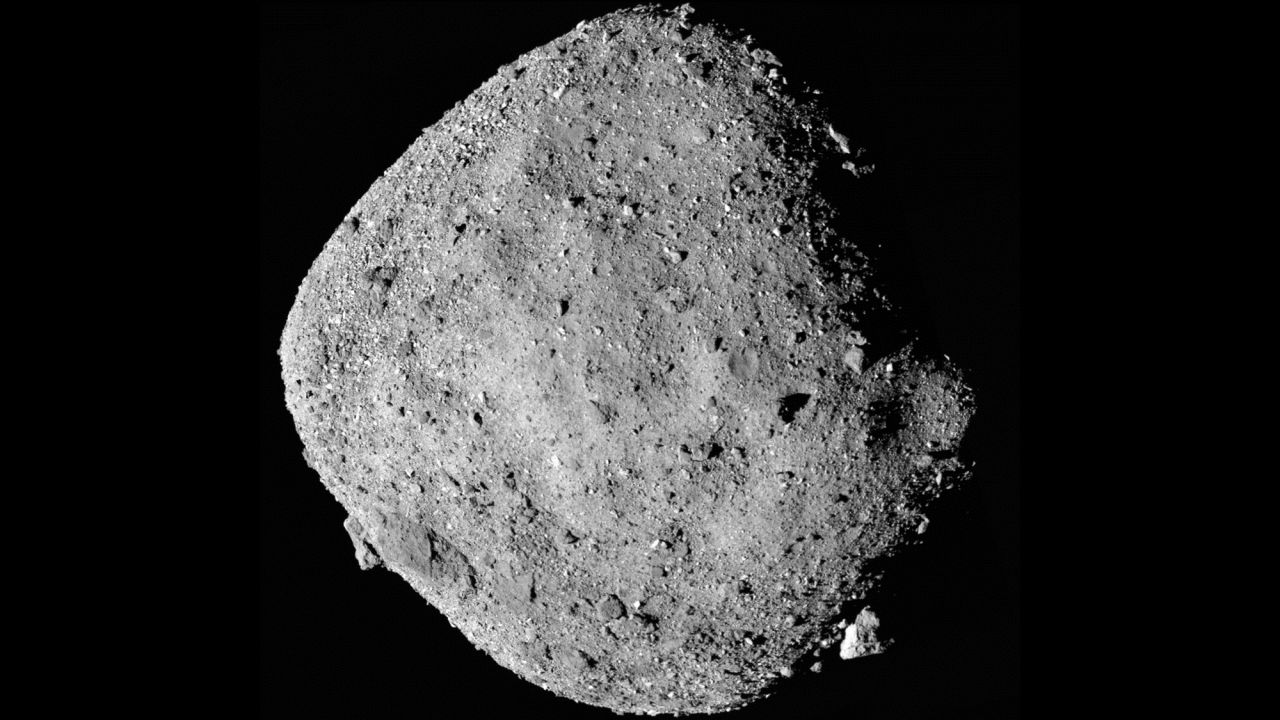 This mosaic image of asteroid Bennu is composed of 12 PolyCam images collected on December 2 by the OSIRIS-REx spacecraft from a range of 15 miles.