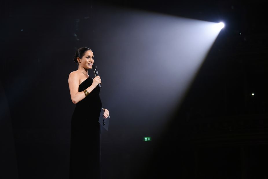 Meghan, Duchess of Sussex on stage during The Fashion Awards 2018.