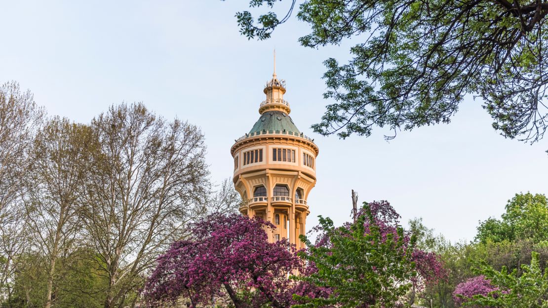 The octagonal water tower boasts an observation deck.  