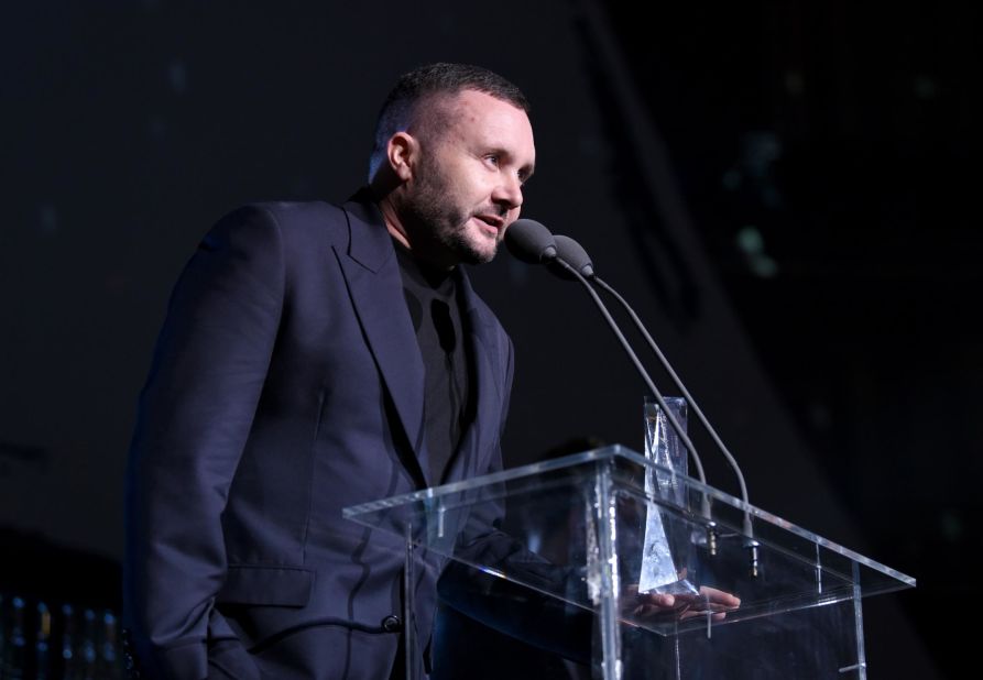 Kim Jones speaks on stage during The Fashion Awards 2018 at Royal Albert Hall on December 10, 2018 in London.