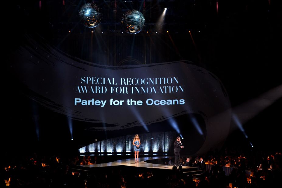 Cyrill Gutsch for Parley For The Oceans speaks on stage after receiving the Special Recognition Award for Innovation. 