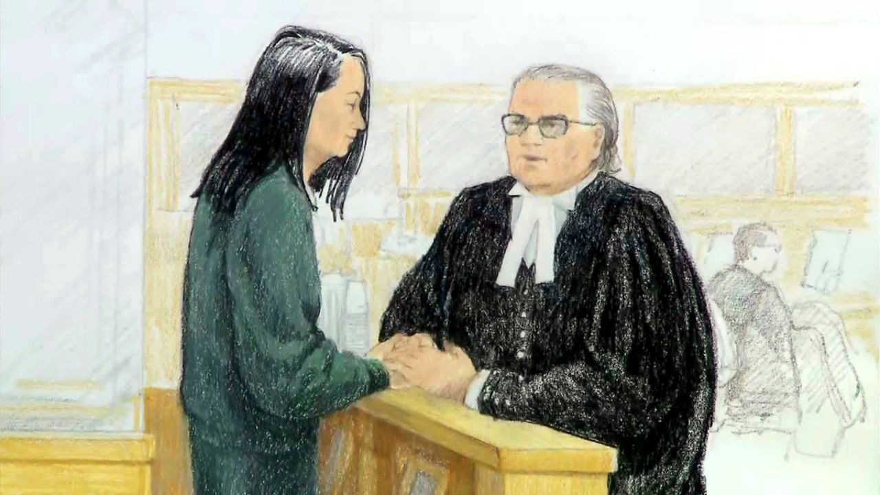 A court sketch of Meng Wanzhou in her bail hearing. Her attorney proposed she be allowed to reside in one of her properties in Vancouver.
