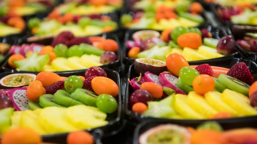 A selection of fruit ready to eat are displayed at a fruit and vegetable shop on April 12, 2016 in Lille, northern France. / AFP / DENIS CHARLET        (Photo credit should read DENIS CHARLET/AFP/Getty Images)