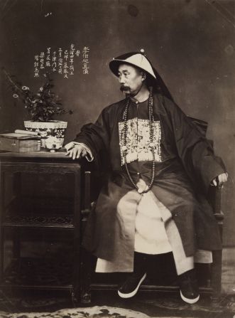 Like in the West, Chinese public figures would often have their portraits taken at a photography studio. This image shows the influential politician and general Li Hongzhang.