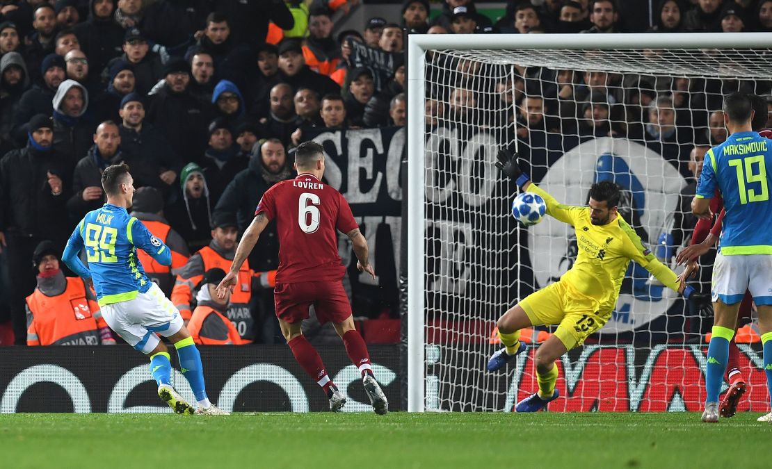 Alisson spared Liverpool's blushes against Napoli with an injury-time save Tuesday in the Champions League. 