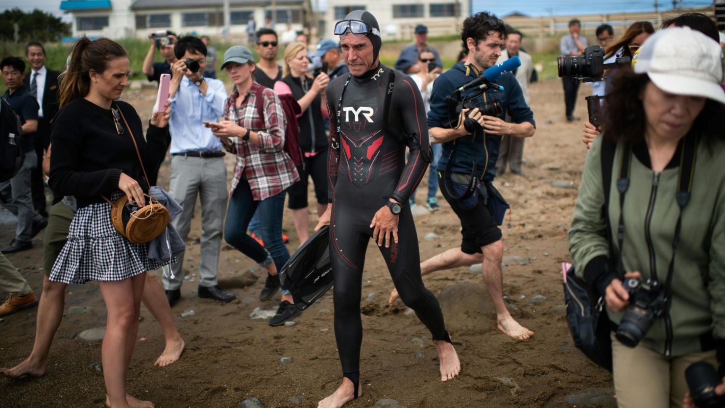 France's Ben Lecomte starts out on his journey across the Pacific Ocean from Japan in June.