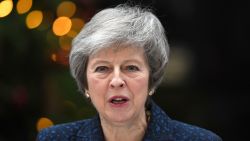 LONDON, ENGLAND - DECEMBER 12:  Prime Minister Theresa May makes a statement in Downing Street after it was announced that she will face a vote of no confidence, to take place tonight, on December 12, 2018 in London, England. Sir Graham Brady, the chairman of the 1922 Committee, has received the necessary 48 letters (15% of the parliamentary party) from Conservative MP's that will trigger a vote of no confidence in the Prime Minister.  (Photo by Leon Neal/Getty Images)