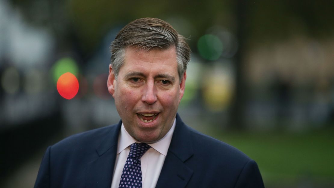 Graham Brady, chairman of the Conservative Party 1922 Committee of MPs, speaks to the media outside the Houses of Parliament on December 12.