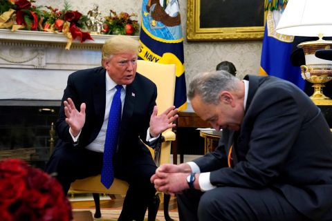 Schumer's body language was very interesting throughout the meeting, as he slouched forward and nodded his head during Trump's comments, clasping his hands and letting Trump speak. But after a barb about the 2018 midterms seemed to get under Trump's skin, Schumer drew from Trump this pledge: "I am proud to shut down the government for border security, Chuck."