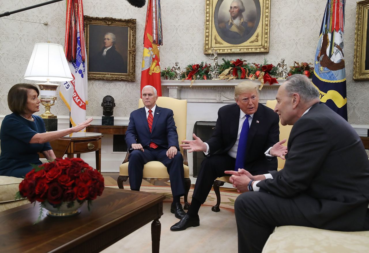 The most intriguing participant in the meeting may have been Vice President Mike Pence, who said nothing. Rather, he routinely closed his eyes and seemed to be retreating as his boss did verbal battle with the Democrats. You also see here Trump's direct and near-constant focus on Schumer rather than Pelosi.