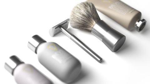 The Bevel shaving system consists of a single-blade razor, a shaving brush and other skin conditioning products.