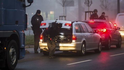 Police carry out checks on the border between Germany and France in Kehl, southern Germany, on Wednesday.