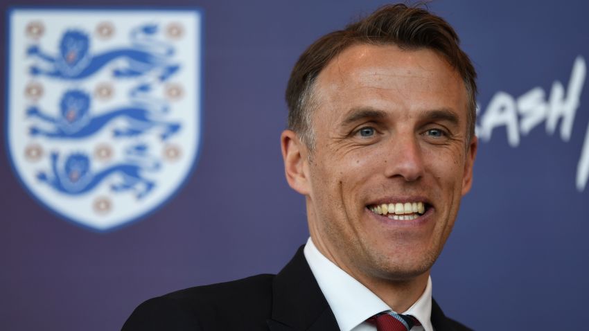 BURTON-UPON-TRENT, ENGLAND - JANUARY 29:  Head Coach of England Women, Phil Neville speaks during a England Women's Press Conference at St Georges Park on January 29, 2018 in Burton-upon-Trent, England.  (Photo by Gareth Copley/Getty Images)