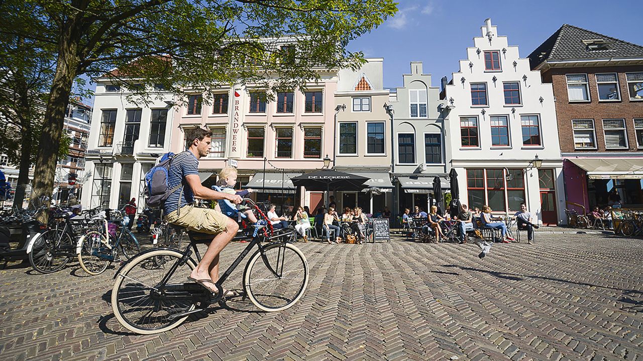 Cycling in Utrecht, a historic city south of Amsterdam.