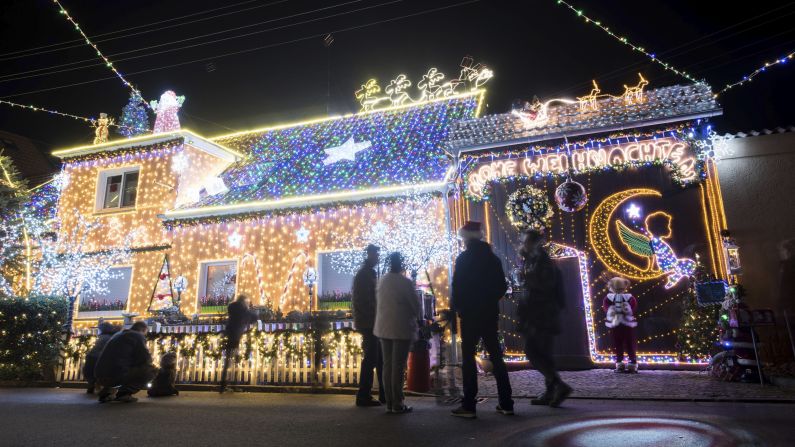 <strong>Germany:</strong> Strollers get a full-on electric show at a home in Walschleben, which is in the central part of the country. The owner of the home estimated he used around 130,000 light points and starts setting up in the middle of October. It's more likely you'll find subdued decorations in most German homes, with an emphasis on Advent wreaths and Christmas trees. <a href="https://www.cnn.com/travel/article/advent-traditions-world/index.html" target="_blank">Read more about Advent traditions around the world.</a>
