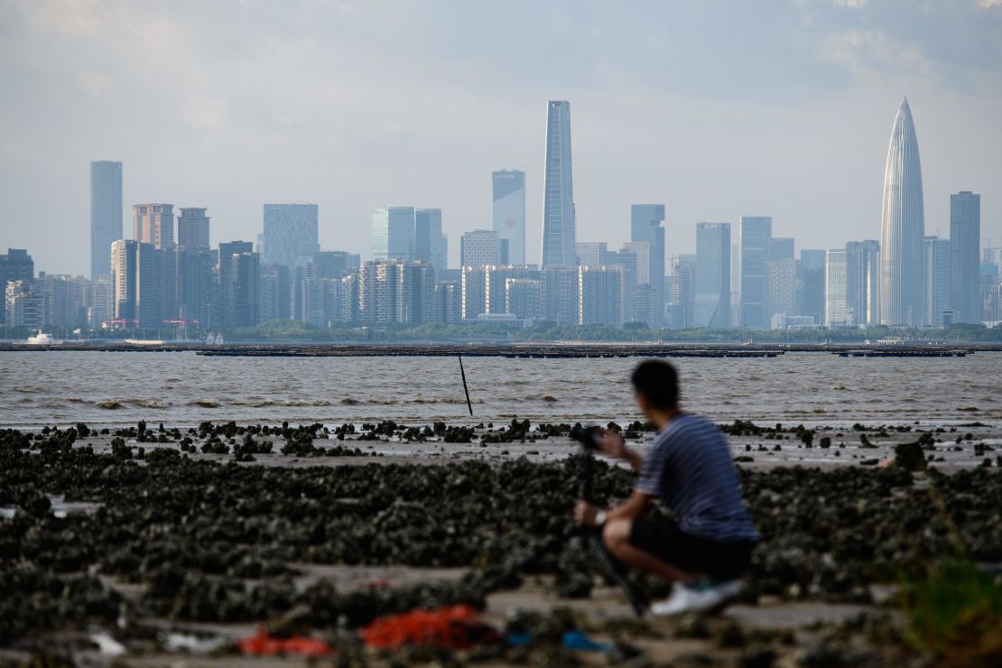 Shenzhen's skyline seen from Hong Kong. The city completed more 200-meter-plus buildings than anywhere else in the world, including the 393-meter (1,288-foot) pickle-shaped China Resources Tower (right).