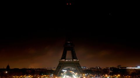 The Eiffel Tower goes dark on December 13, 2018.