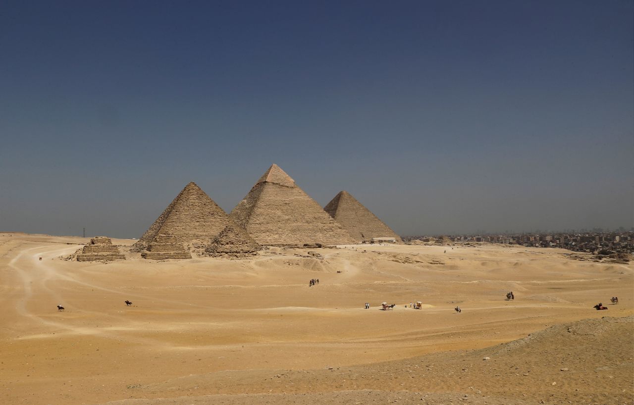 <strong>Pyramids at Giza: </strong>The Giza pyramid plateau is located on the southwestern outskirts of the Egyptian capital of Cairo.