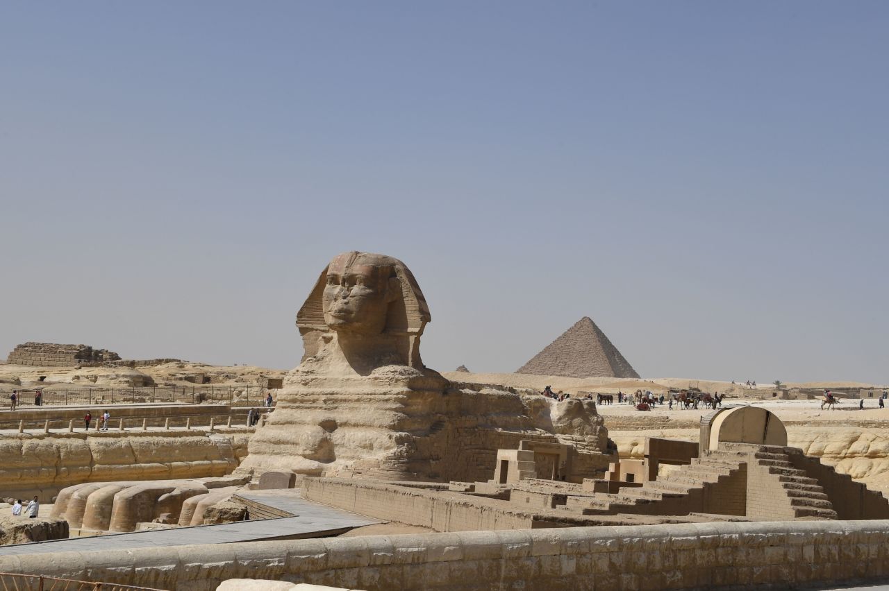 <strong>Great Sphinx of Giza:</strong> The Giza Sphinx surveys the landscape at the Giza pyramids complex.
