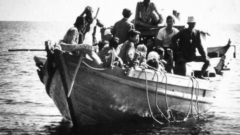 Refugees from southeast Asia, known as boat people, arriving in the USA, circa 1975.