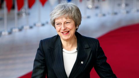 UK Prime Minister Theresa May arrives at the EU leaders' summit in Brussels on Thursday.