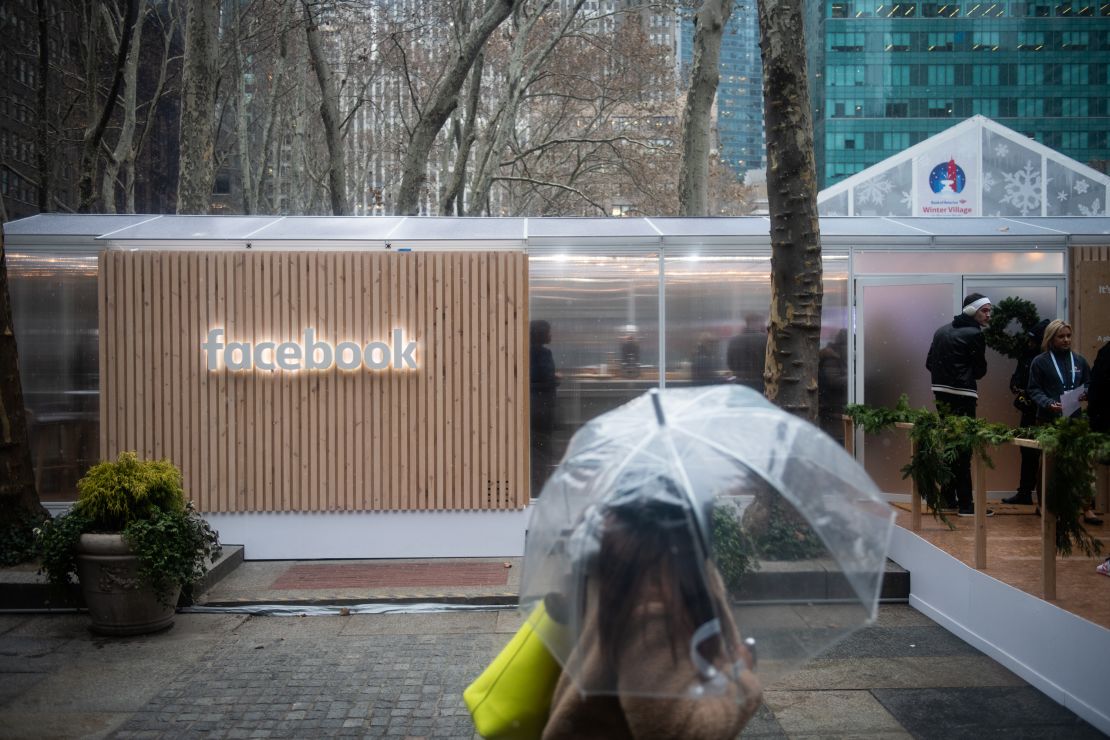 A woman passes by Facebook's first US-privacy pop-up at Bryant Park in New York on Thursday. 