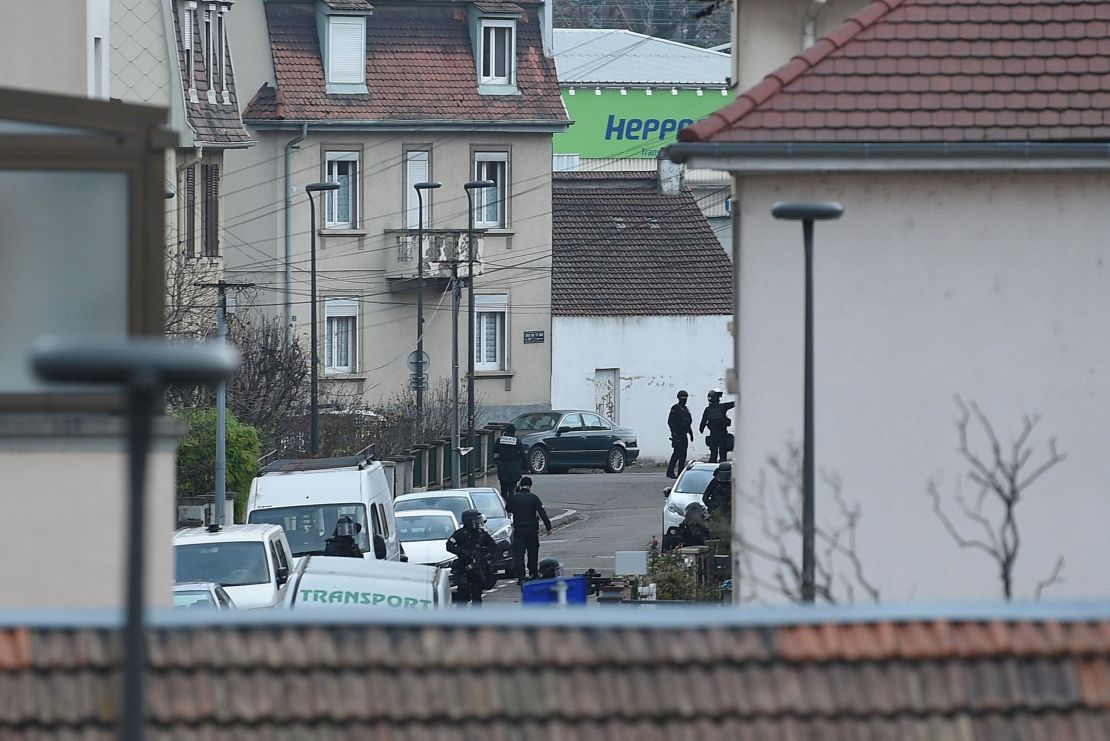 Members of the French police special forces take part in an operation at the Neudorf neighborhood in Strasbourg.