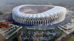 A model of the new Olympic stadium under construction in Ebimpe, ahead of the 2021 African Cup of Nations (CAN).