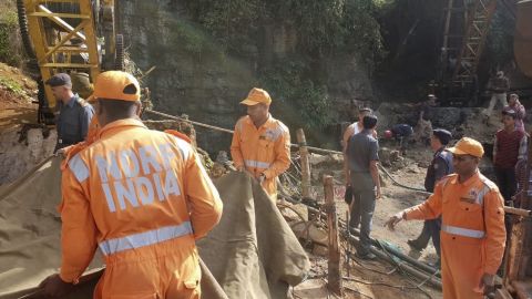 Rescue workers at the site of a mine that collapsed and flooded in India's northeastern Meghalaya state. 