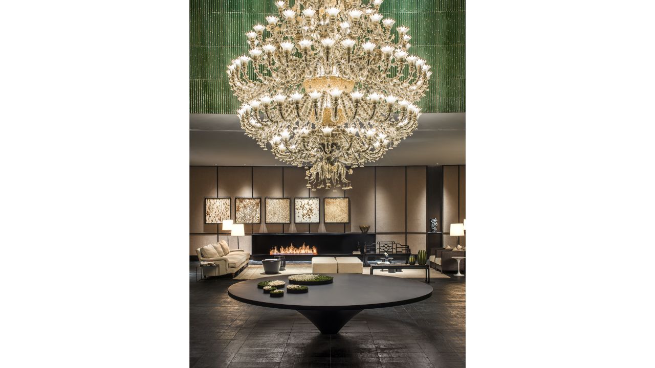 <strong>The Middle House, Shanghai, China.</strong> Another hotel from Hong Kong-based Swire Hotels, The Middle House blends minimalism with classic Shanghai design and bold statements such as this tiered, 3,760-piece glass chandelier.