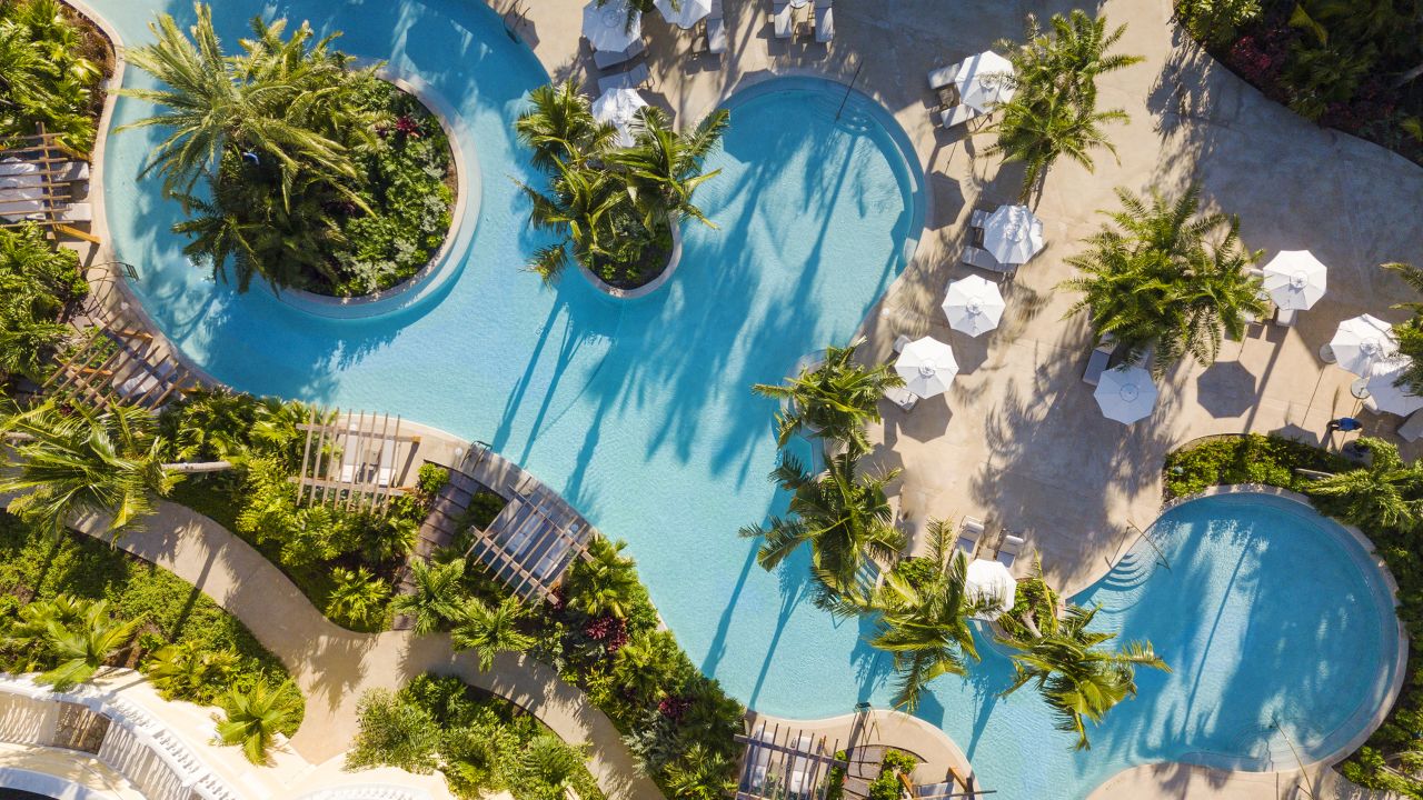 <strong>Rosewood Baha Mar, Bahamas. </strong>The Rosewood's lush grounds on Cable Beach are home to lagoon-style pools, hot tubs and quiet nooks where guests can relax behind leafy banana palms. <br />