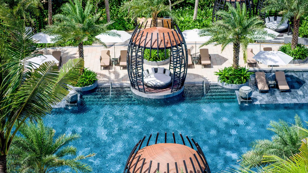 Bamboo treatment suites seem to float atop a private lagoon at the InterContinental Phu Quoc Long Beach Resort.