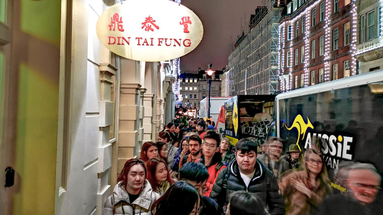 <strong>Dumpling demand: </strong>This photo appears to show a line stretching down the block, waiting to enter London's first branch of the popular restaurant.