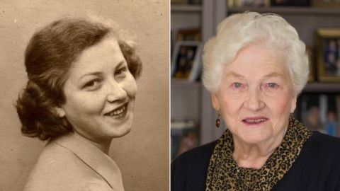 Holocaust survivor Judy Meisel pictured just after the war and more recently.