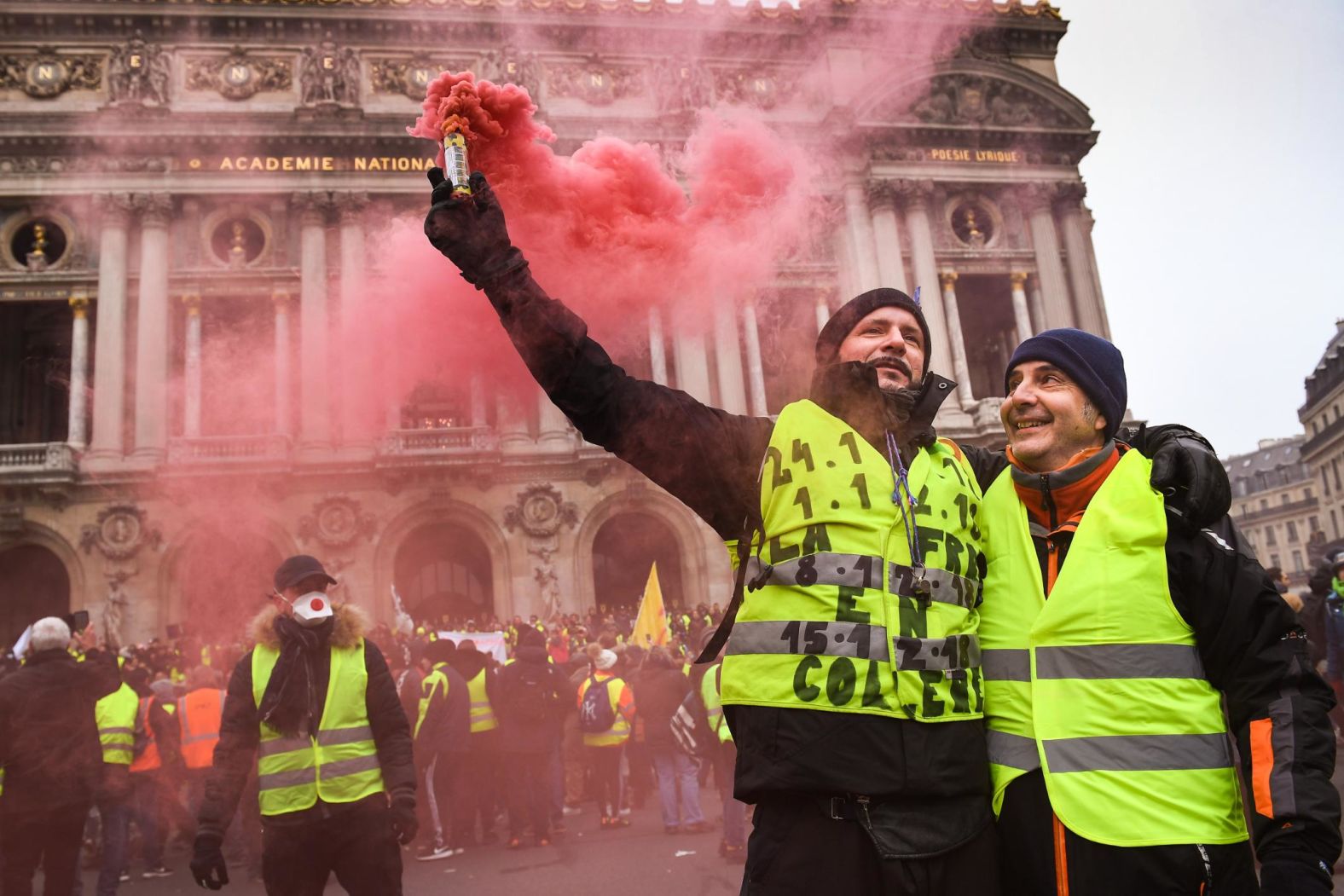 Protesters gather December 15 at Place de l'Opera in Paris.