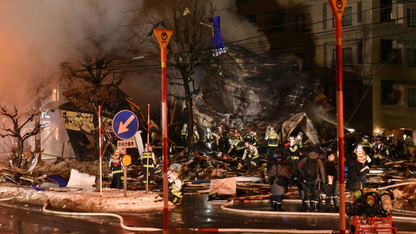 Firefighters carry on rescue works after an explosion at a restaurant in Sapporo, in the northern Hokkaido prefecture on December 16, 2018. - Dozens have been injured and no casualties have been reported. (Photo by JIJI PRESS / JIJI PRESS / AFP) / Japan OUT        (Photo credit should read JIJI PRESS/AFP/Getty Images)