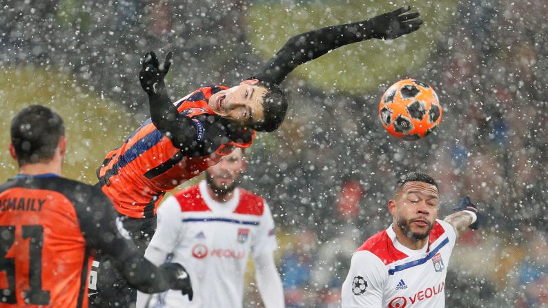 Shakhtar's Taras Stepanenko goes for the ball during the UEFA Champions League group F soccer match between Shakhtar Donetsk and Olympique Lyon in Kiev, Ukraine on Wednesday, December 12. 