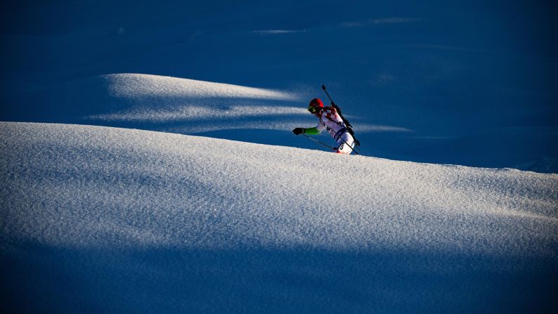 Kresimir Crnkovic of Croatia competes in the IBU Biathlon World Cup men's 10 km sprint on December 14, in Hochfilzen, Austria.