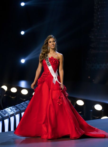 Miss Colombia Valeria Morales participates in the evening gown stage.