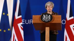 BRUSSELS, BELGIUM - DECEMBER 14: British Prime Minister Theresa May holds a press conference at the European Council during the two day EU summit on December 14, 2018 in Brussels, Belgium. Mrs May returned to the EU summit to secure greater assurances on the temporary nature of the Irish Backstop, in turn hoping to persuade MPs to vote her Brexit Deal through Parliament in the coming weeks. (Photo by Dan Kitwood/Getty Images)