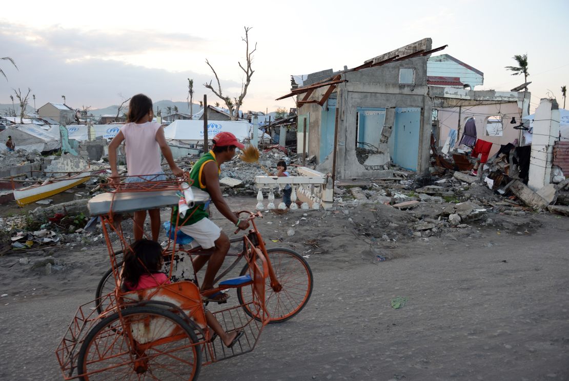 Homes destroyed by Typhoon Haiyan, in Tacloban City, Philippines, on February 15, 2014.