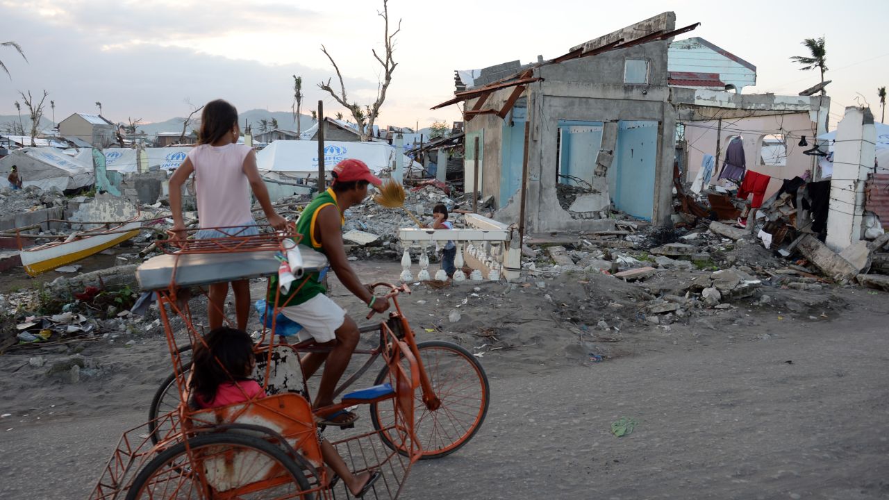 Homes destroyed by Typhoon Haiyan, in Tacloban City, Philippines, on February 15, 2014.