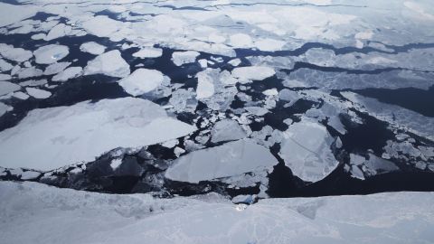 Melting sea ice is seen from NASA's Operation IceBridge research aircraft off the northwest coast on March 30, 2017 above Greenland.
